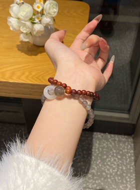 她屿Lumi天然紫檀木灰玛瑙国风手链新中式扶摇直上双圈手串送礼