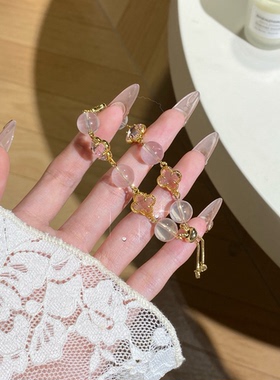 天然水晶手链粉水晶四叶草手串时尚高级感手串