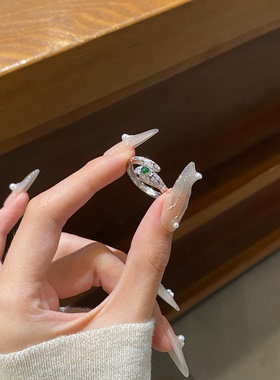 冰绿翡翠灵蛇S925纯银翡翠戒指灵蛇复古小众开口指环