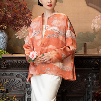 CPP1302 -- orange carols -- bifacial can be worn ~ mulberry silk retro short coat blouses Chinese style little shirts spring and autumn women
