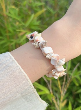 天然贝壳海螺手串小众设计叠戴贝母工艺品时尚民族风海洋手链手饰