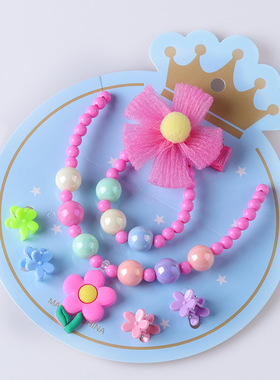 跨境热卖新品儿童项链手链发夹可爱小女孩蝴蝶项链女童首饰套装