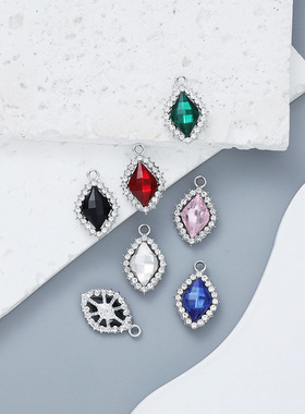 新款彩色合金玻璃吊坠项链配件手工diy金属饰品装饰配饰厂家