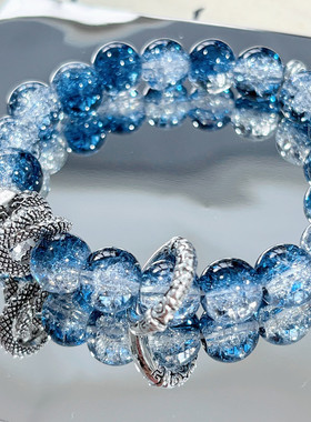 龙年招财原创设计盘龙手串男黑玻璃小众不撞款个性手链男款高级