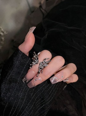 银色液态蝴蝶开口戒指女小众设计高级感情侣食指尾戒时尚个性