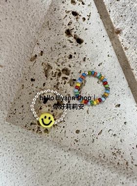 春夏多巴胺笑脸脚戒指hello叠戴