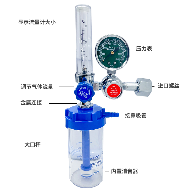 钢瓶浮标式氧气吸入器氧吸表家用流量压力表减压阀湿化瓶潮化杯