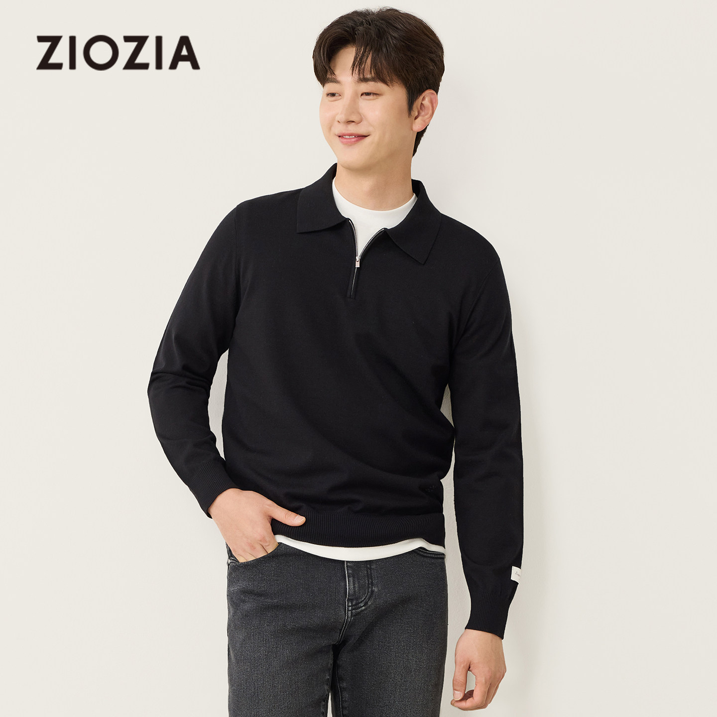 【托斯卡绒】ZIOZIA通勤男装2025秋翻领半拉链套头微廓针织衫毛衣,淘宝优惠券,粉丝福利购,淘宝优惠卷