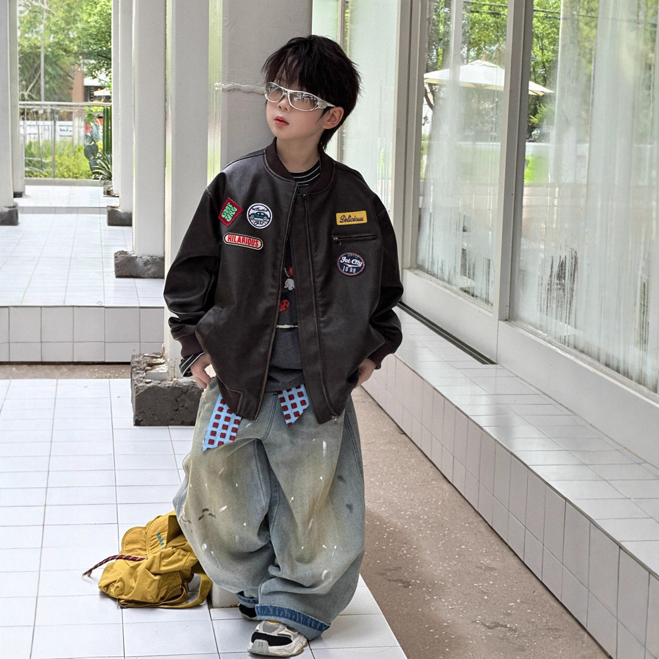 小杰家2025秋季新款甩漆做旧宽松直筒牛仔裤儿童个性洋气百搭长裤,淘宝优惠券,粉丝福利购,淘宝优惠卷