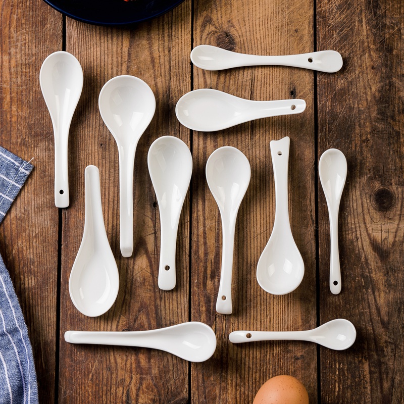 梓宁骨瓷小勺子家用纯白陶瓷长柄咖啡汤匙粥勺中调羹大汤勺小饭勺,淘宝优惠券,粉丝福利购,淘宝优惠卷