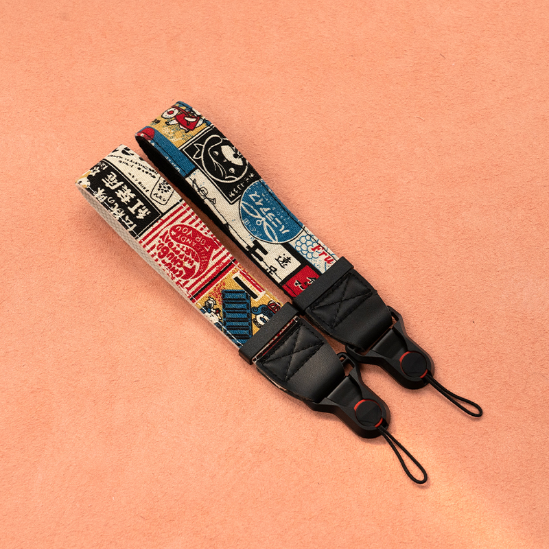 原创微单反快拆相机手腕带复古东京美食街摄影腕带加宽减压手挂绳 - 图1