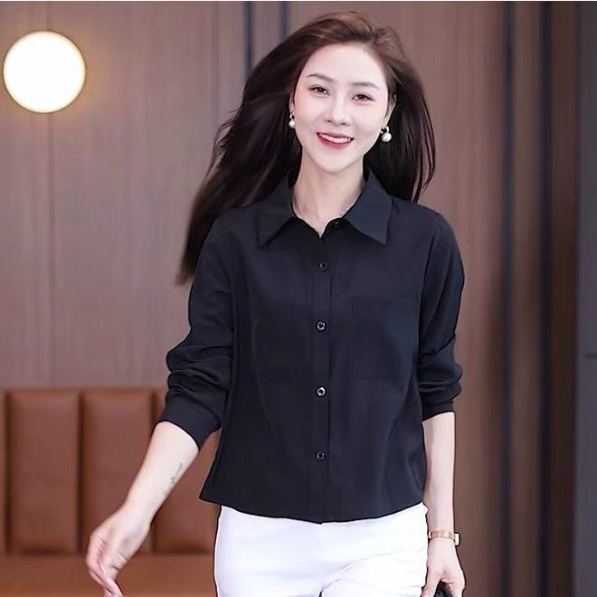 小个子时尚长袖白衬衫女士遮肚显瘦上衣2025春秋新款气质休闲衬衣