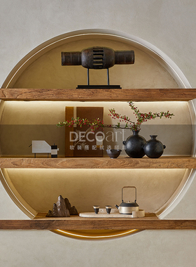 餐厅开放餐边柜黑陶瓷器装饰摆件