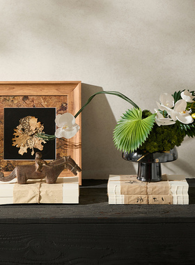 中式黑金陶瓷花器茶具套装茶室