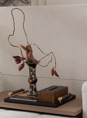 邸高家居中国风摆件宋代宋式花觚花瓶沙发边角几中式木质托盘组合