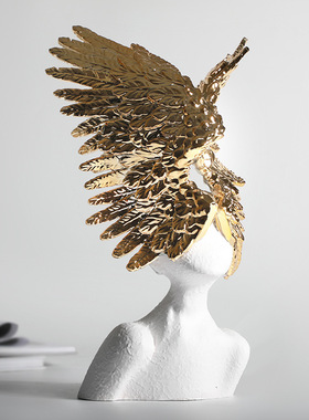 轻奢风天使翅膀树脂书房人物雕塑