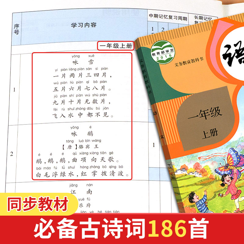 小学生必背古诗词186首人教版背诵打卡多维度默写本75+80首古诗文言文100篇一年级二三四五六小学通用艾宾浩斯科学记忆必备推荐