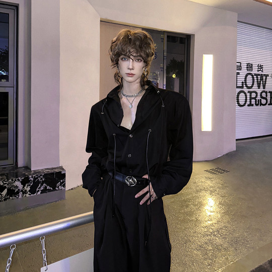 杨一帆潮牌长袖衬衫男款2025秋季新款纯色设计宽松ins时尚衬衣