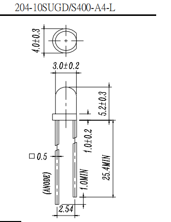 亿光电子3mm绿发翠绿直插LED发光二极管204-10SUGD/S400-A4-L高亮