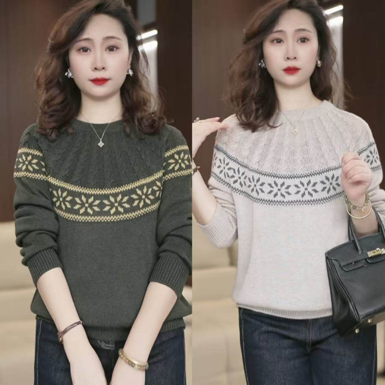 【新年羊毛衫】重工麻花毛衣女打底费尔岛提花复古秋冬针织衫3795,淘宝优惠券,粉丝福利购,淘宝优惠卷