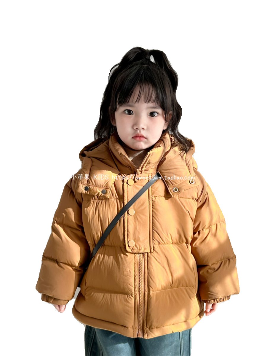 小苹果韩版男女童宝宝百搭加厚短款白鸭绒羽绒服儿童洋气连帽外套 - 图3