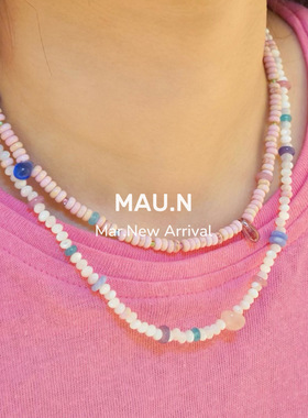 Mau.N原创新款夏天彩色天然石美式甜酷小众宝石小裙子项链女款