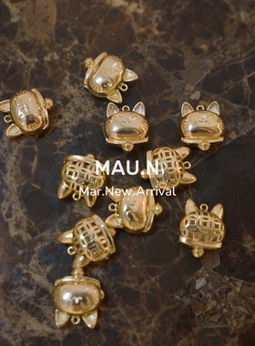 Mau.N招财猫猫喵星人蓝紫色进口米珠串珠天然珍珠包金项链颈链