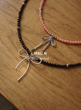 天然石蝴蝶结男女法式项链浪漫