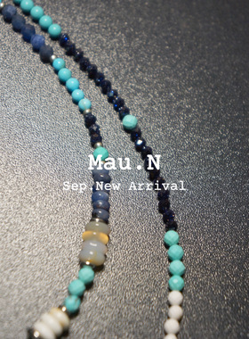 项链原创天然石蓝色串珠情侣包金