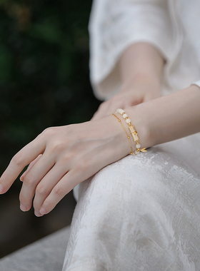 双链和田玉竹节手链静风格