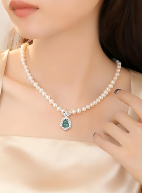 静风格福气满满天然珍珠葫芦翡翠项链送女友送妈妈礼物三八节