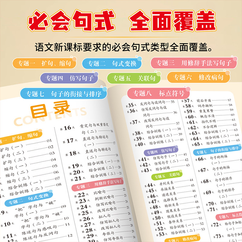 小学生句式强化训练一二三四五六年级人教版语文扩仿句组词造句写作技巧句子专项强化训练习册优美句子段篇积累与默写修辞手法大全