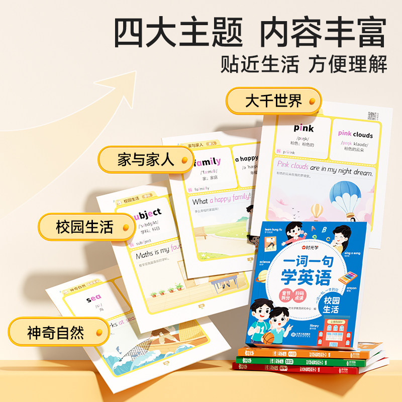 时光学一词一句学英语家与家人神奇自然校园生活大千世界2-8岁儿童学前英语启蒙趣味学英语同步小学阶段课文英语单词词汇音频点读