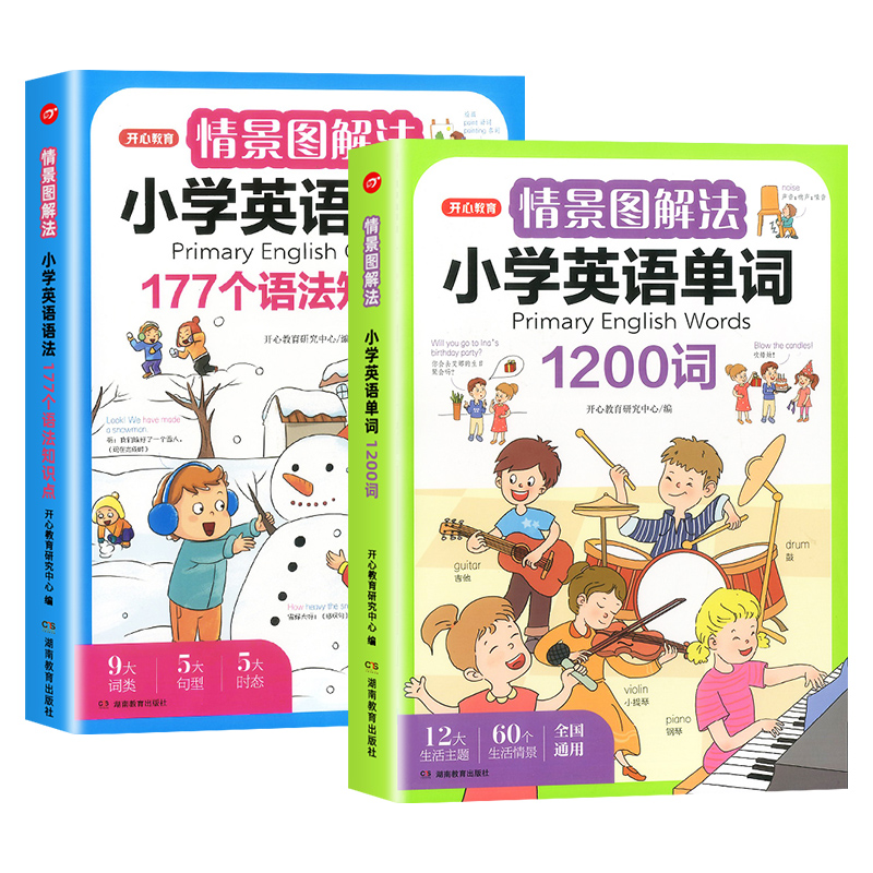 开心教育情景图解法小学英语语法知识大全+小学英语单词1200词小学生一二三四五六年级177个语法知识点专项强化训练词汇总表讲解 - 图3