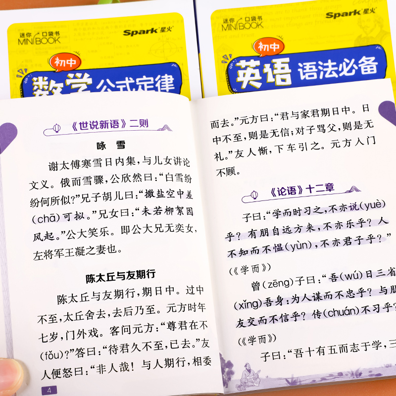 星火初中小四门必背知识点迷你口袋书人教版初中语文数学英语历史道法生物地理历史基础知识手册睡前五分钟考点暗速记初中公式定律