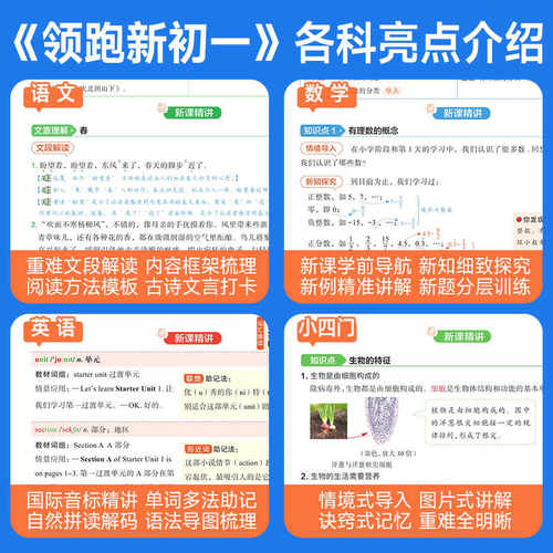 新版阳光同学领跑新初一预备人教版语文数学英语小四门必背知识点六升七年级上册小升初暑假衔接教材作业初中预复习教辅2026 - 图2
