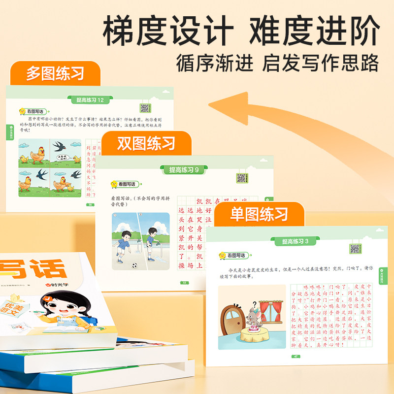【时光学】看图写话小学生一二年级专项训练每日一练语文看图说话写话思维导图1年级2年级三步法作文起步186篇真题范文方法技巧