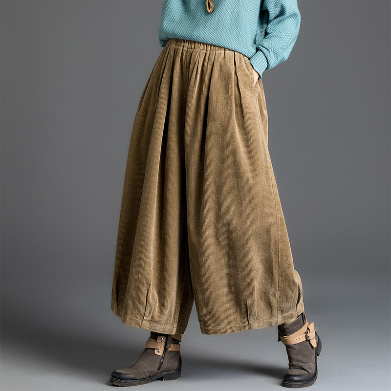 灯芯绒秋冬新款松紧腰胖mm阔腿裤 阿玛杰斯温休闲裤