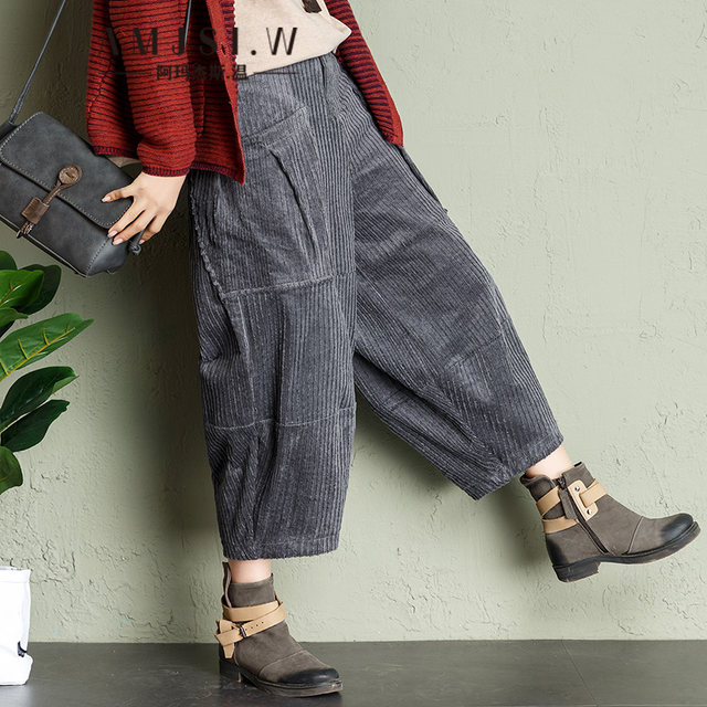 Three-quarter autumn and winter new style corduroy fat mm corduroy pants