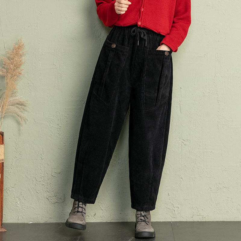 灯芯绒萝卜裤女加绒加厚高腰休闲阔腿女裤九分冬季新款条绒哈伦裤,淘宝优惠券,粉丝福利购,淘宝优惠卷