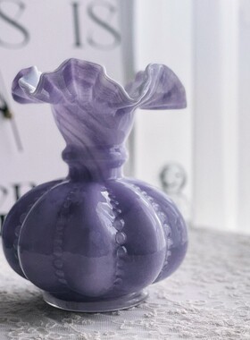 典雅紫色纯手工玻璃瓜形花瓶花器