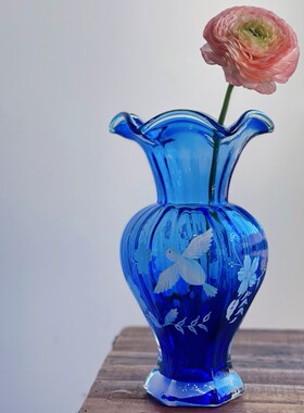 手工花瓣口手绘花鸟芬顿琉璃花瓶