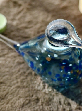 帽檐星空蓝点点手工玻璃小鸟摆件