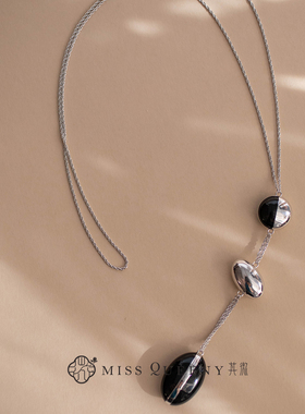MissQueeny其微|黑珐琅吊坠长项链简约大气现代时尚个性