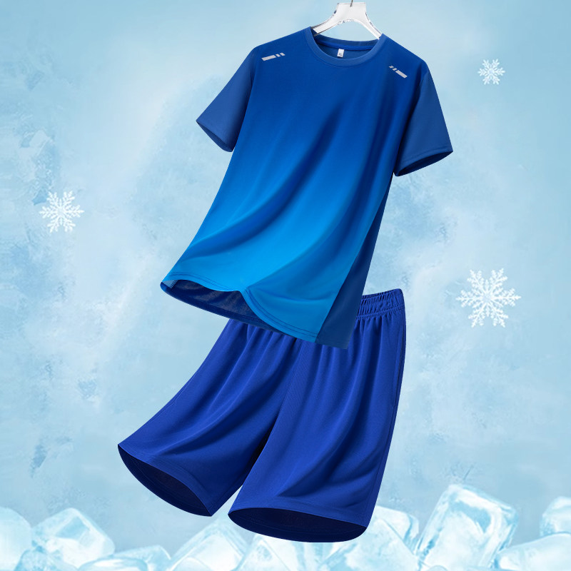 宾杰【厂家直销】新款速干渐变迷彩印花冰丝运动短袖短裤套装圆领,淘宝优惠券,粉丝福利购,淘宝优惠卷