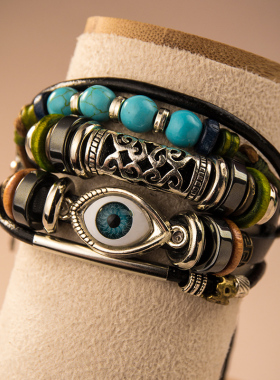 民族风个性复古串珠牛皮手链手环