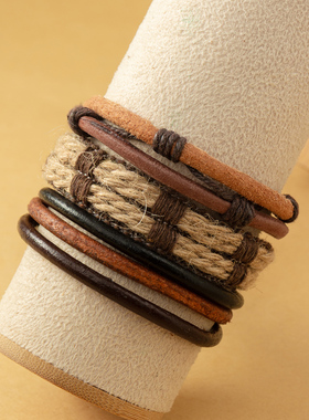 欧美复古牛皮手镯男款手环小众