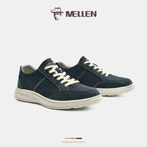 MELLEN名郎男鞋新品复古时尚简约轻便舒适系带休闲皮鞋男户外板鞋 - 图1