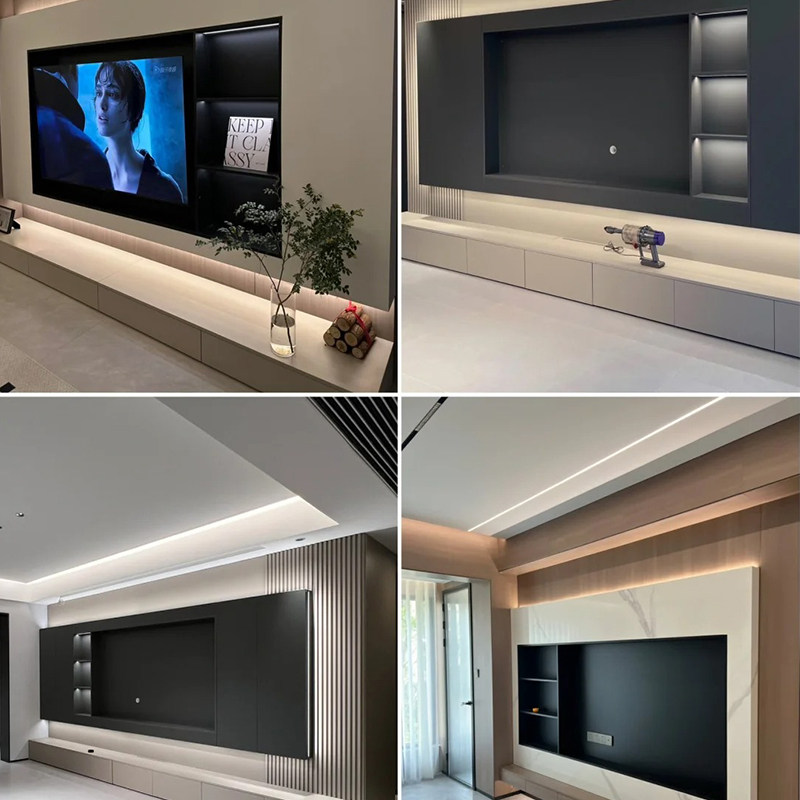 Built-in 75/85-inch TV niche built-in custom suspended TV background wall stainless steel metal cabinet 100
