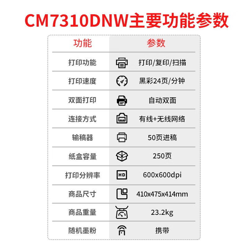 联想CM7310DNW彩色激光A4自动双面打印机复印机扫描一体机自动输稿连续手机WiFi联多台电脑网络共享办公 商务 - 图0